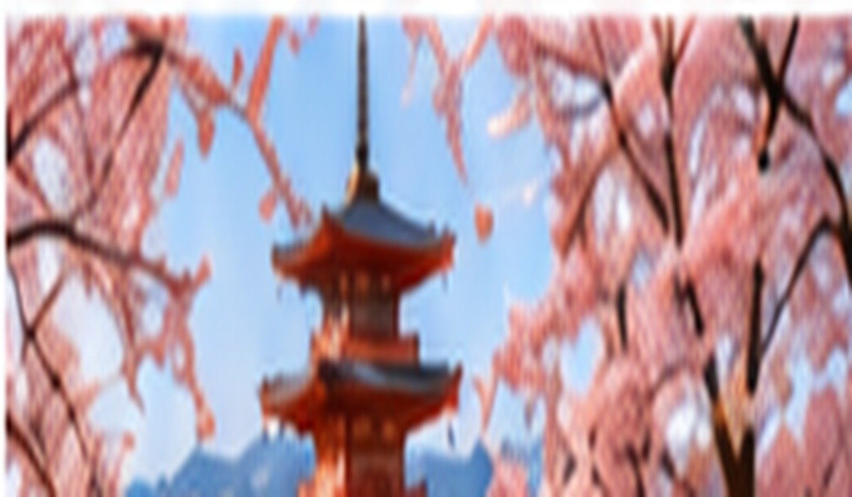 Pagoda y cerezos en Kioto, Japón